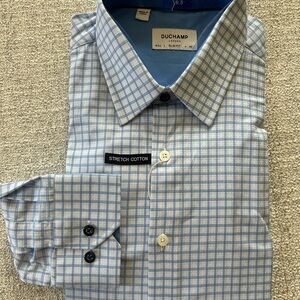 Duchamp Light Blue Checkered Dress Shirt